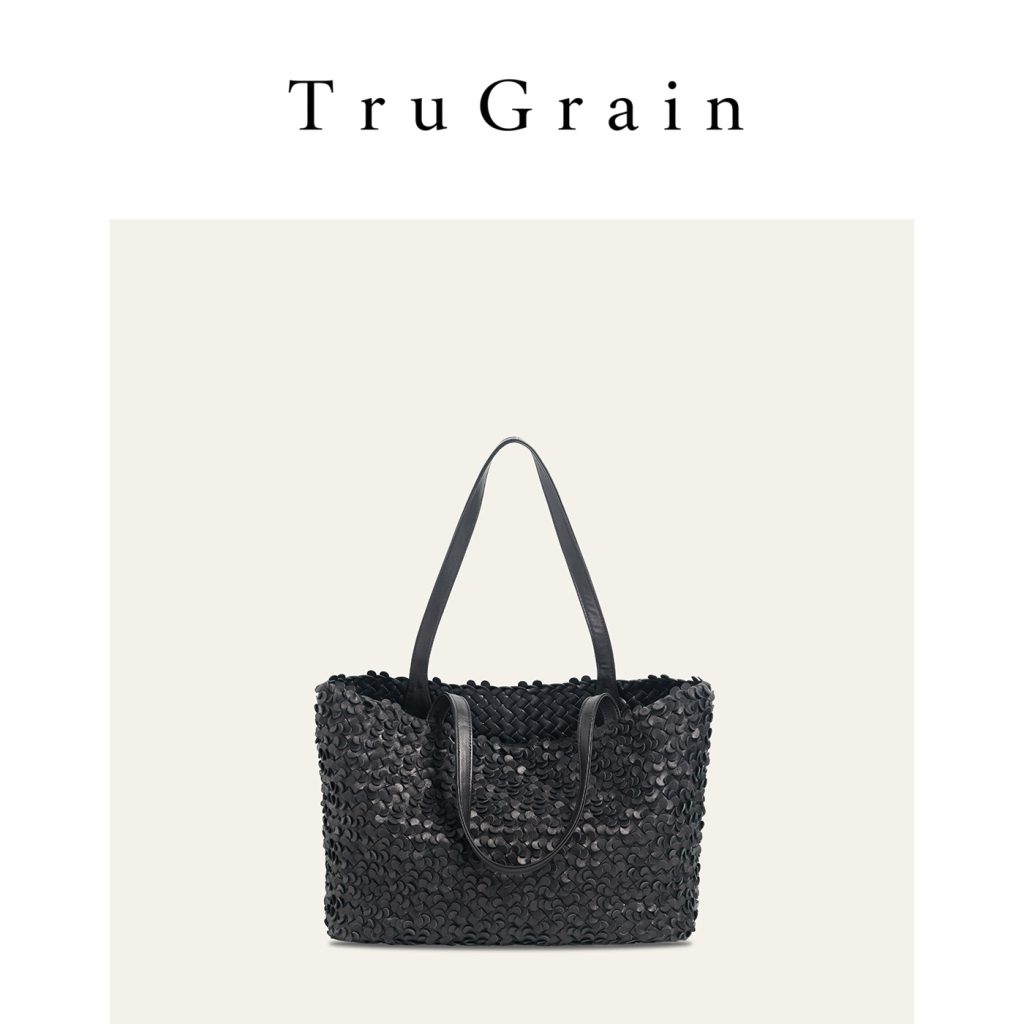 Black Handwoven Genuine Leather Tote Bag manufacturer main view - TruGrain Style