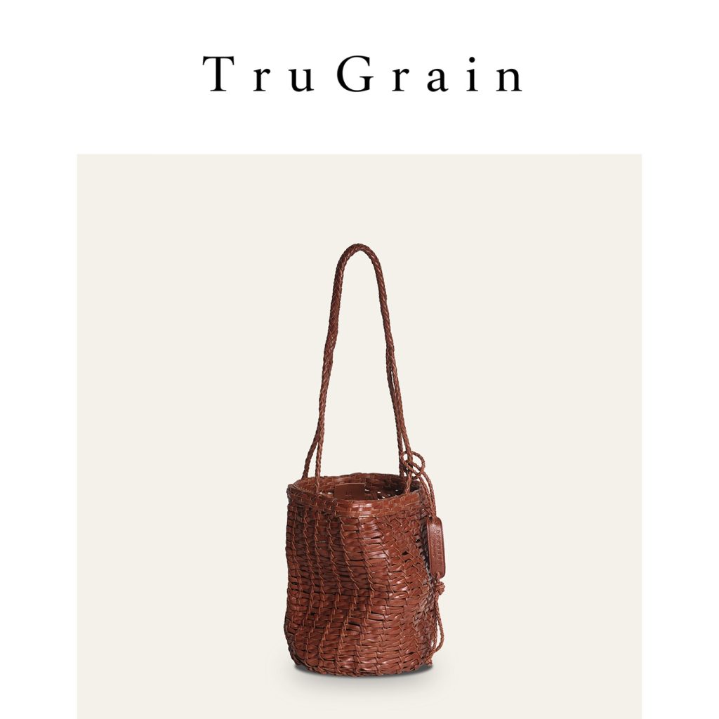 Brown Handwoven Genuine Leather Bucket Bag manufacturer main view - TruGrain Style