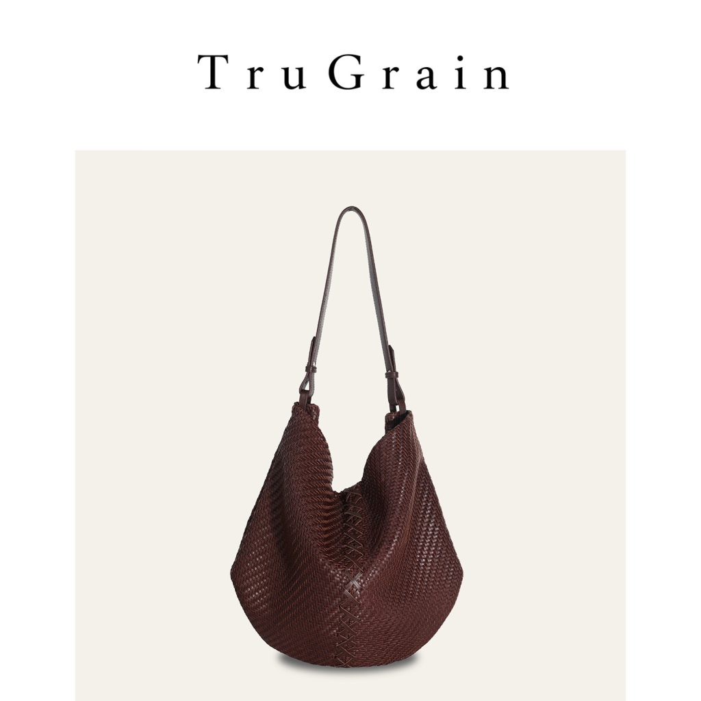 Dark Brown Handwoven Genuine Leather Laced Shoulder Bag manufacturer main view - TruGrain Style