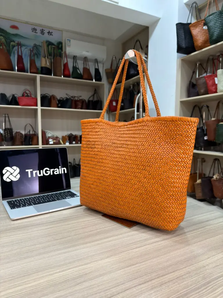 Orange rectangular woven tote with long handles (TG-90679)