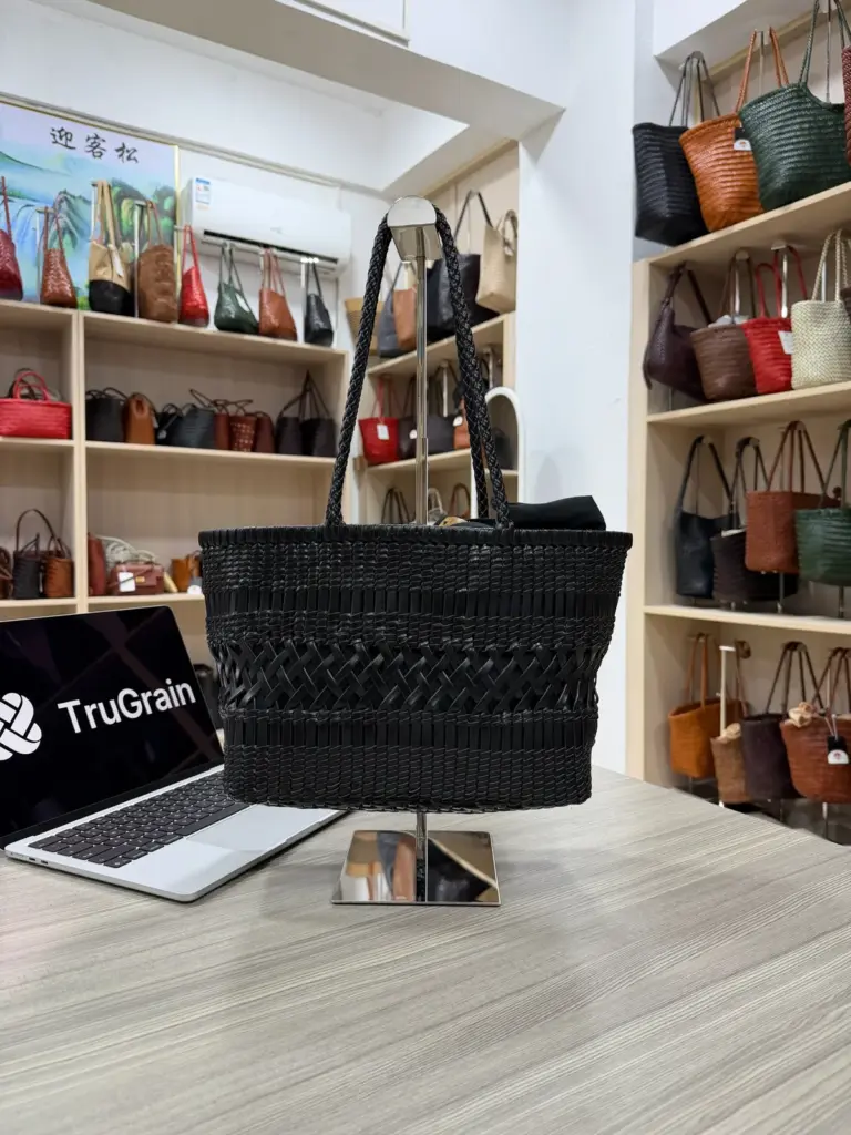 Black rectangular woven tote with long handles (TG-90706)