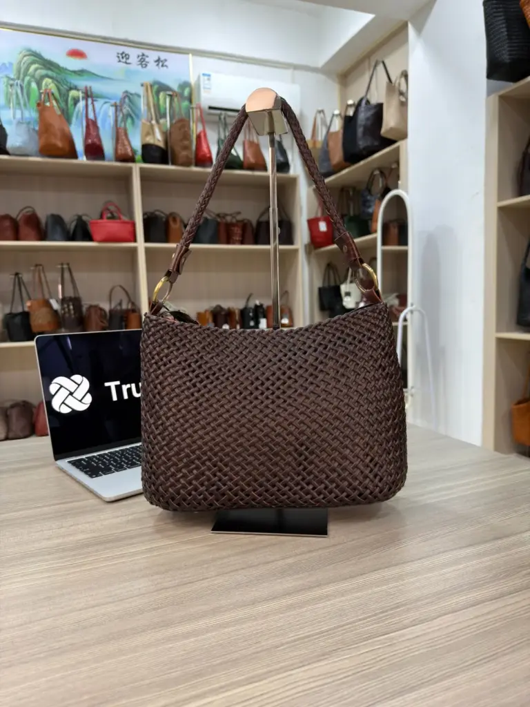 Dark brown woven shoulder bag with a braided strap (TG-90780)