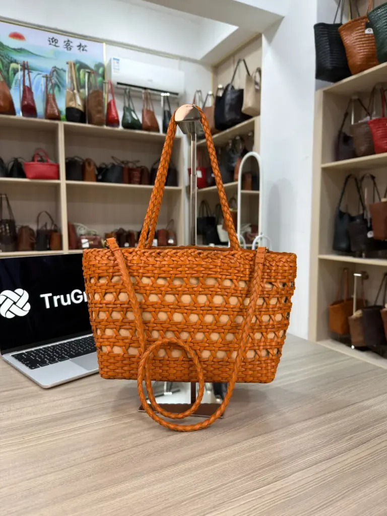 Orange open-weave tote with long handles (TG-90859)