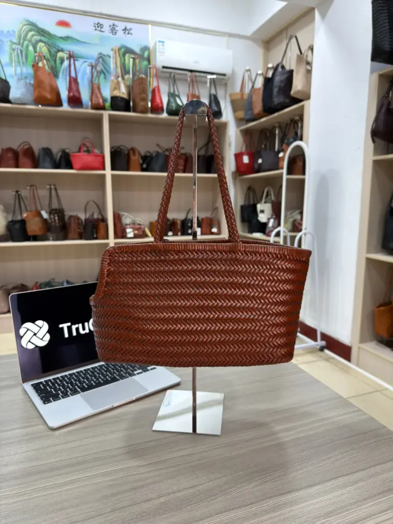 Brown wide woven tote with long handles (TG-90889)