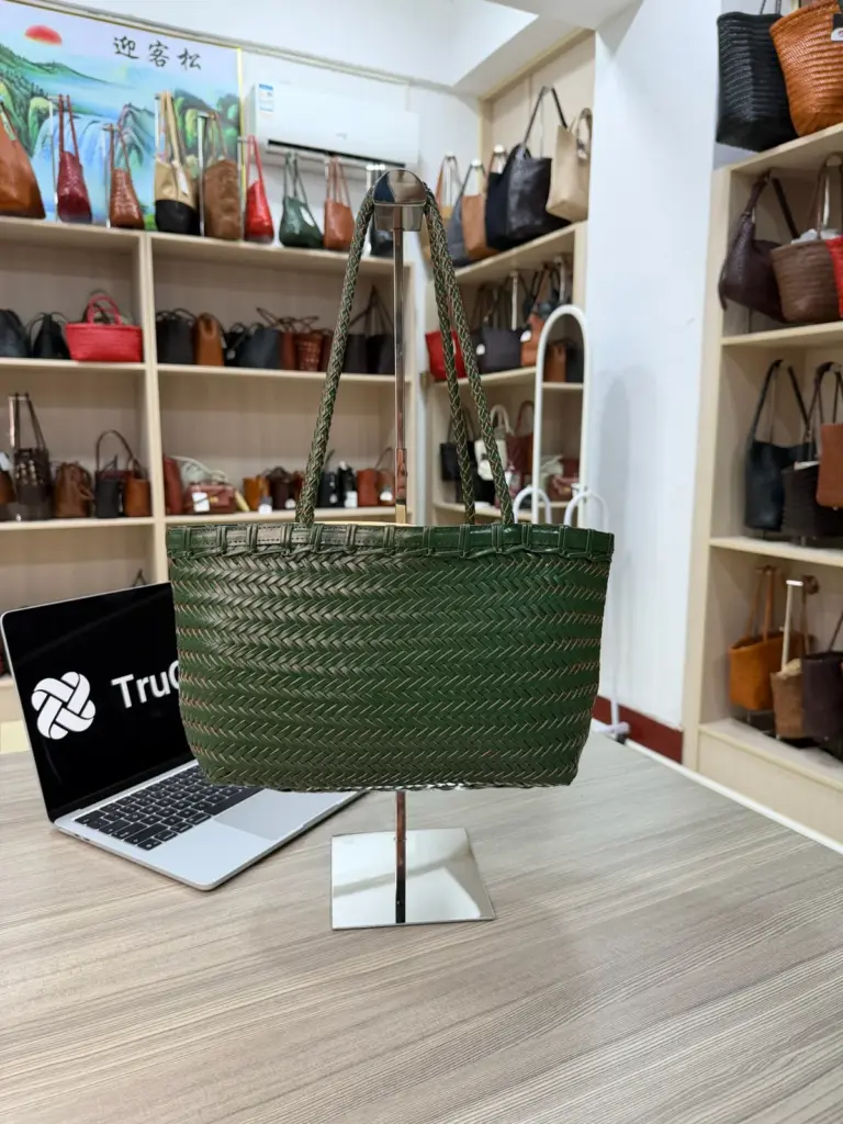 Green rectangular woven tote with long handles (TG-90920)