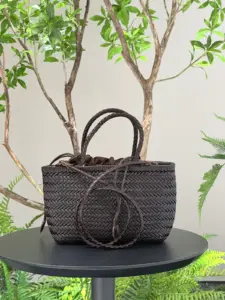 Woven leather handbag in black