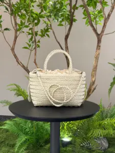 Woven leather handbag in cream